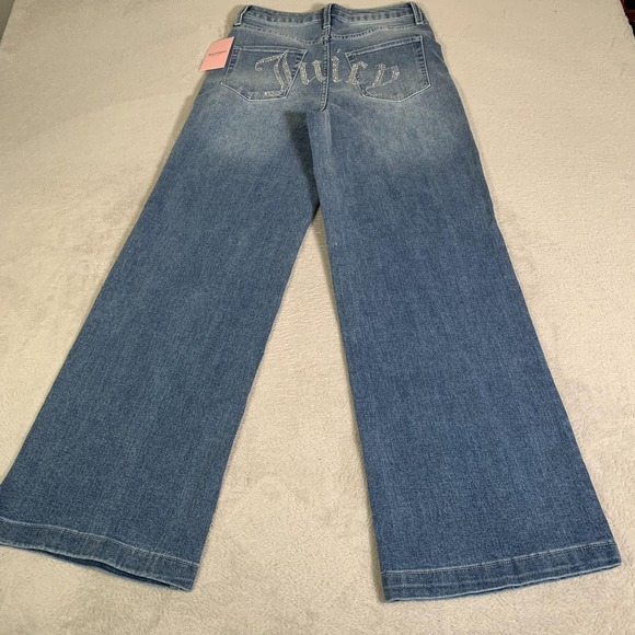 Juicy Couture Denim - Juicy Couture Lunita Wide Leg Jeans Juniors 7/28 Blue Wash High Rise Rhinestone